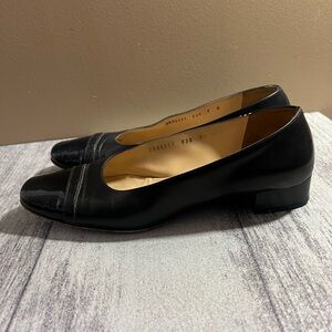 Salvatore Ferragamo Black Leather Pumps Block Heel Women’s Size Left 8.5 Right 8
